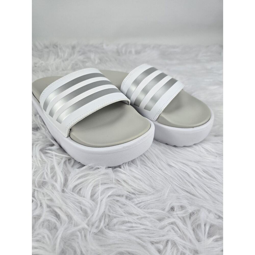 adidas Adilette Platform Slides Cloud White Zero Metallic Grey One Size 9 NWT - Picture 3 of 6
